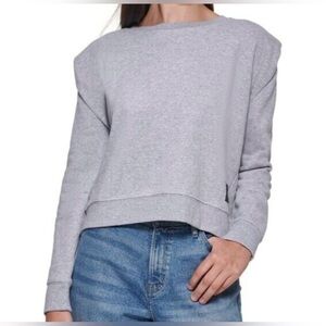 Calvin Klein|Gray padded shoulder sweatshirt, long sleeve in boxy style•••Medium